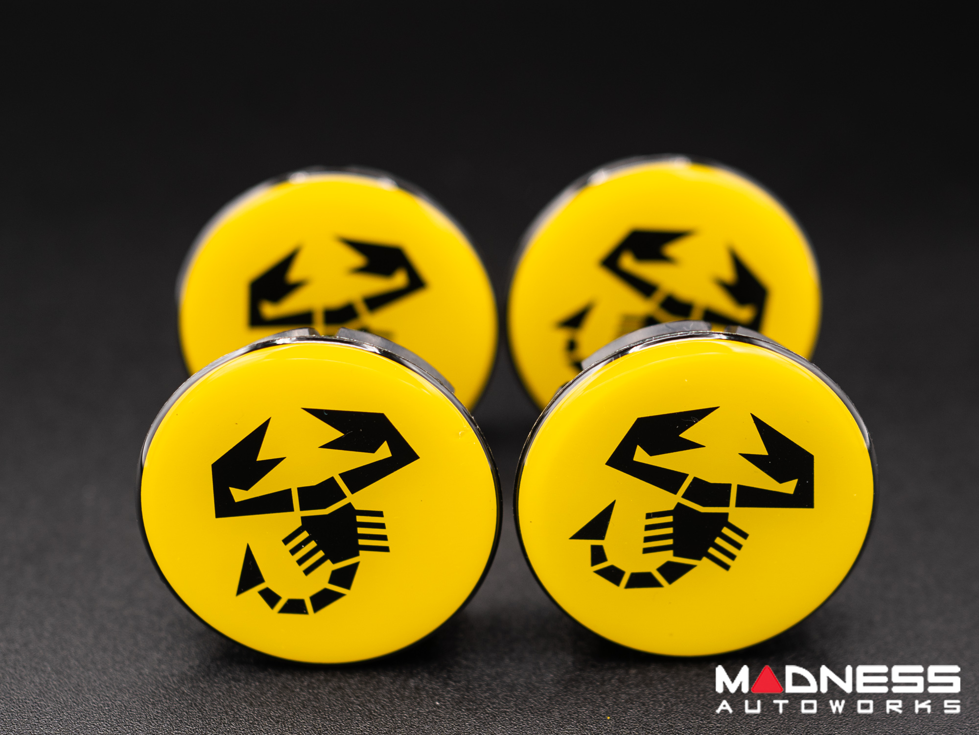 FIAT 500 Center Caps - Yellow with Black Scorpion
